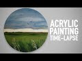 Grass Field Acrylic Painting Time-lapse - Landscape Round Canvas 2 of 5