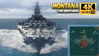 Battleship Montana: Through the middle on map Two Brothers - World of Warships