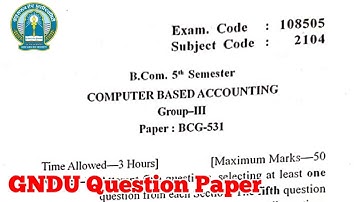 Gndu B.Com 5th Semester Computer Based Accounting Question Paper || Bcom 5th Sem Question Paper 2020