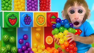 Macaquinho Bon Bon explora pipocas arco-íris e doces deliciosos na caverna