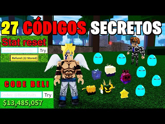 TODOS OS 27 CÓDIGOS SECRETO DE DINHEIRO DE 2X EXPERIENCIA DE RESET STATUS  DO BLOX FRUITS (roblox) 