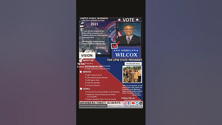 VOTE!  Darrell Wilcox  UPW State President 2021