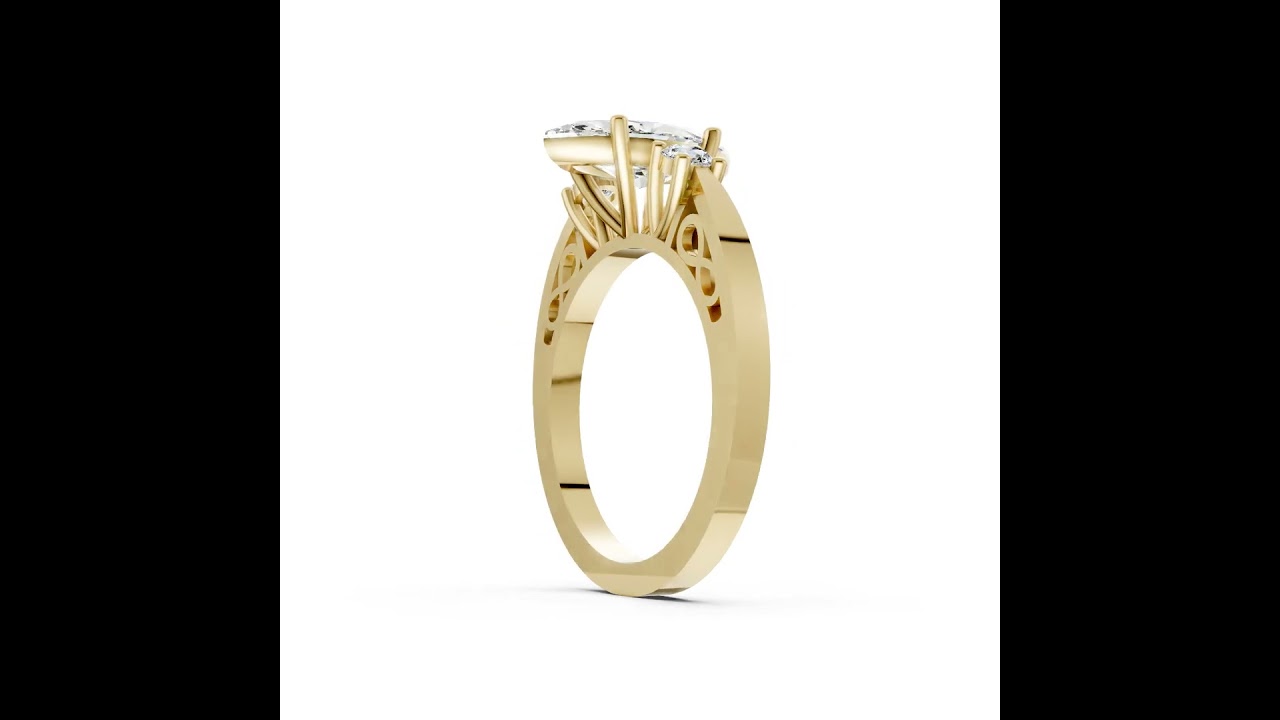 Three-Stone Marquise Cut Diamond With Filigree Infinity Band Ring