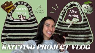 A week of knitting only green and brown things + my first time felting (on purpose lol) 🍵🤎