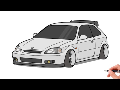 How to draw a HONDA CIVIC HATCHBACK 1996 / drawing honda VI 1995 hatchback stance car