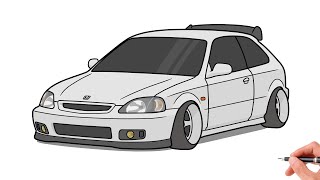 How to draw a HONDA CIVIC HATCHBACK 1996 / drawing honda VI 1995 hatchback stance car