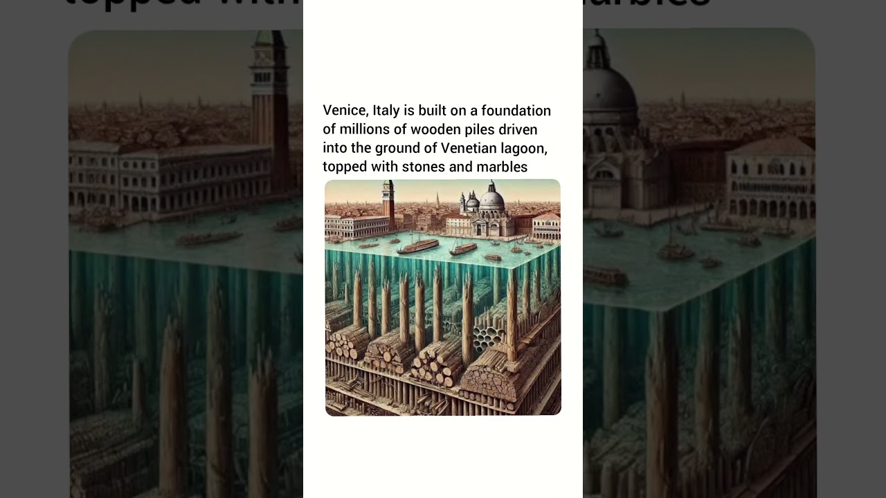 Venice, Italy is built on a foundation of millions of wooden piles driven into the ground.
