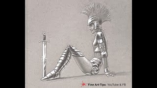 HOW TO DRAW A WOMAN WARRIOR WITH ARMOR - On gray paper