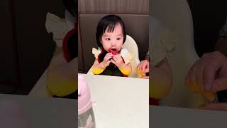 baby girl 1 year old first time eat watermelon so many expressions 🤣 # baby #cute