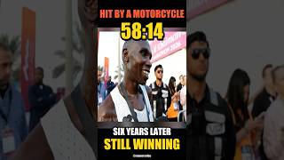 A motorcycle broke his leg. He came back to run 58:14