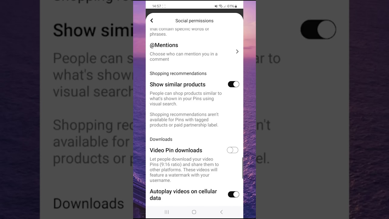 Как отключить автовоспроизведение видео при использовании сотовых данных в Pinterest