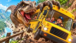 bus entered dino forest then giant t rex appeared kids adventure