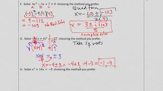 49 (Time Stamped) - Int 2 - Notes (Solve Quadratics using Any Method)