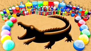 Experiment: Big Balloons from Giant Crocodile pit Eruption with Pepsi, Mtn Dew, Coca Cola vs Mentos