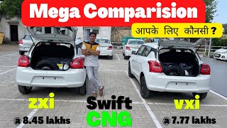 swift cng 2023 vxi vs zxi …. mega comparision | price | features