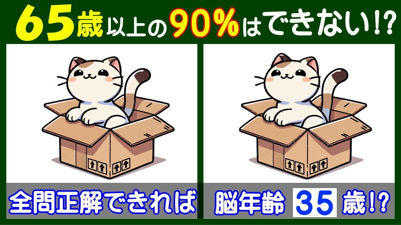 ４つ違いがわかる？　無料の【間違い探し】で高齢者の脳も若返り！　ダンボールに入った猫のイラスト問題などが５問＋おまけ。