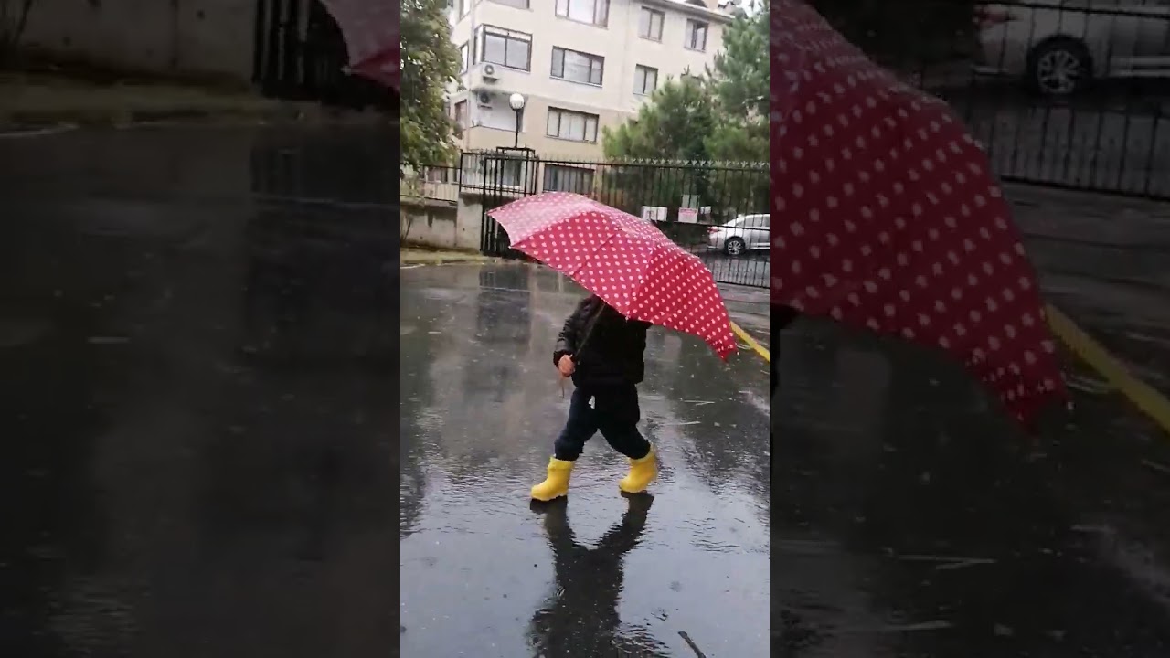 boyundan buyuk semsiye ile yollarda 