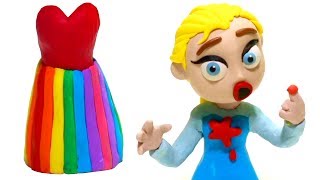 Dibusymas Frozen Elsa Rainbow Dress Superhero Babies Play Doh Cartoons & Stop Motion For Kids