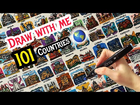 Drawing ASMR 🎨 l 101 Landmarks of the world 🫢 (Can you find your country?)