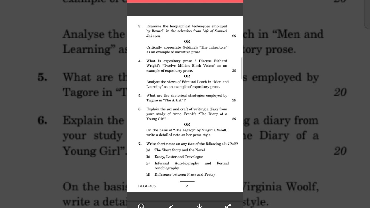 BEGE-141/105( Understanding prose)|December 2021 question paper|