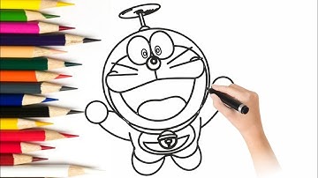 Learn How to Draw Doraemon Drawing step by step for kids |  Doraemon flying with bamboo copter