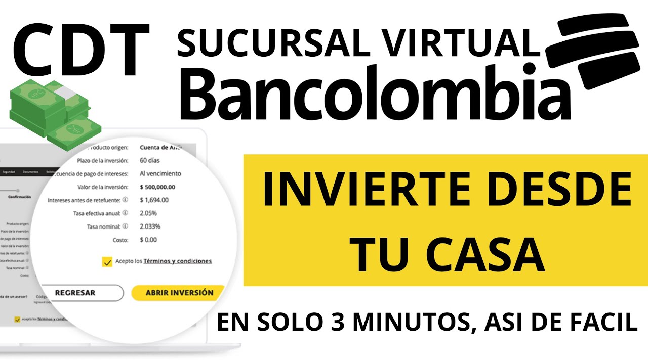 Abrir CDT Sucursal Virtual BANCOLOMBIA INVERTIR el Mejor Momento