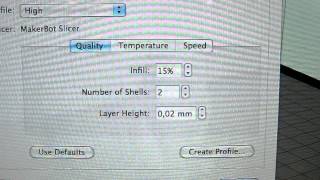 MakerBot Replicator 2 3D printing at 0.02 mm per layer (20 micron)