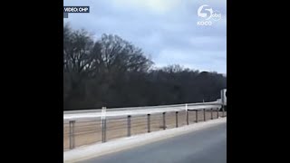 WATCH: Semi-trailer crashes into cable barrier after losing control on eastern Oklahoma interstate