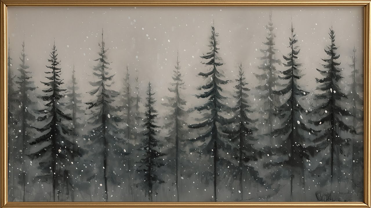 Snowfall Among Tall Pines | Moody Forest Screensaver Art for Relaxing Spaces | 6 Hours 4K