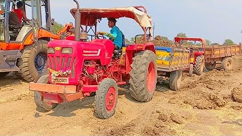 JCB 3dx Loading mud in Mahindra 275  TATA 2518 Tipper sonalika NEVO 605 Stuck in mud dump track #jcb