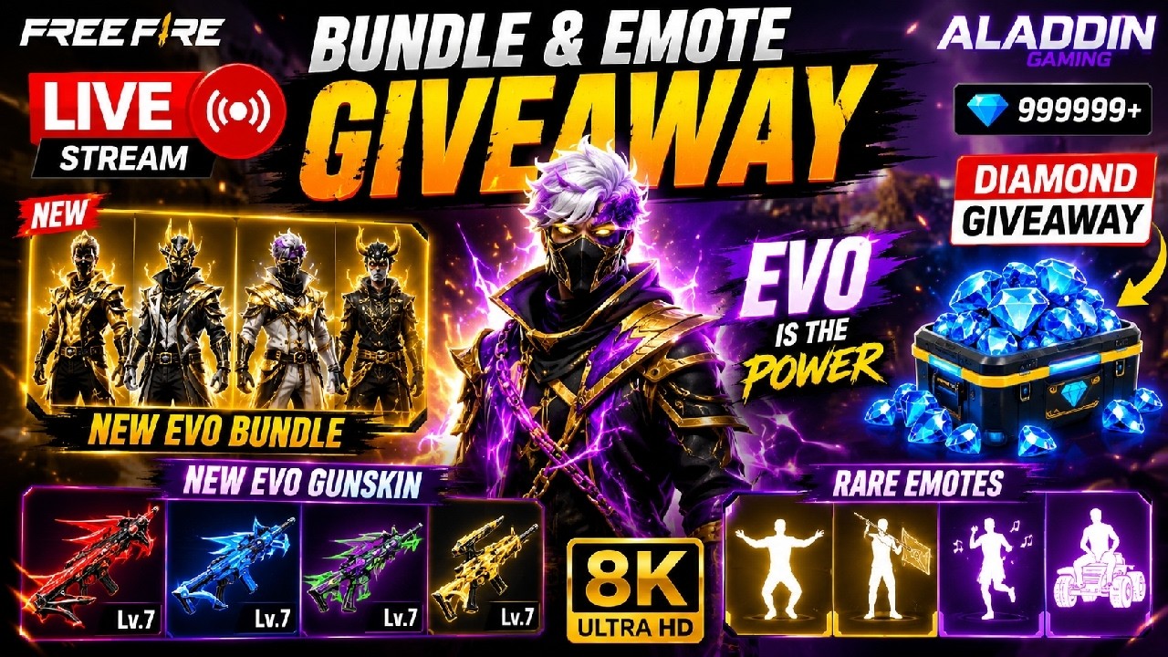 🛑 LIVE  IN  ALADDIN  bundle emote giveaway #gaming #freefire  #aladdin #ff
