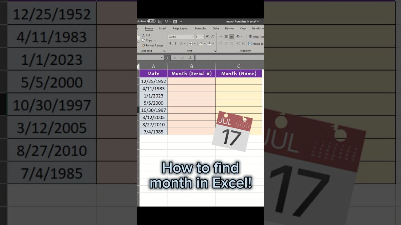 How to find month in excel shorts excel excelshorts youtube