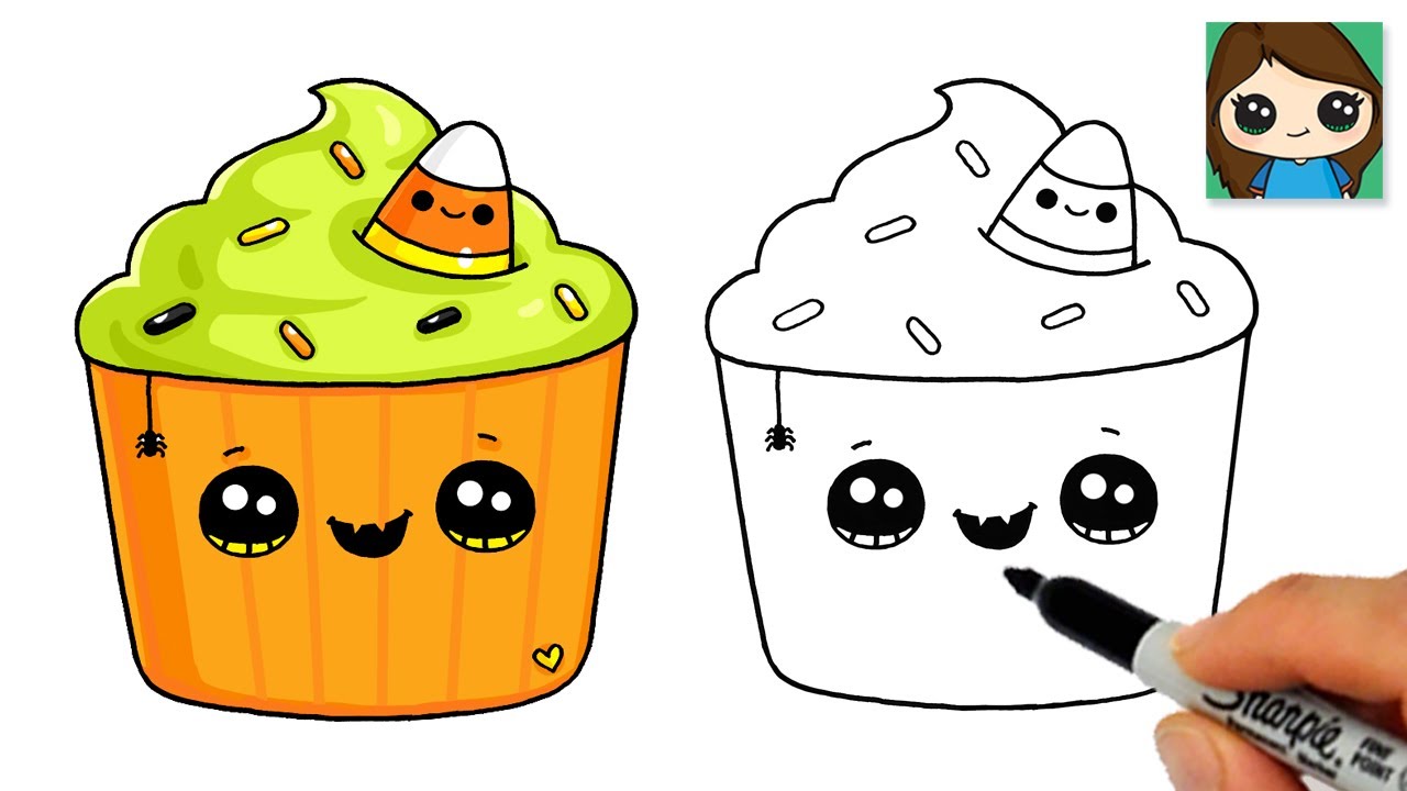 How to Draw a Cupcake Easy ???? Cute Halloween Art - YouTube