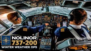 Landing &amp Takeoff with winter weather in Boeing 737-200 cockpit
