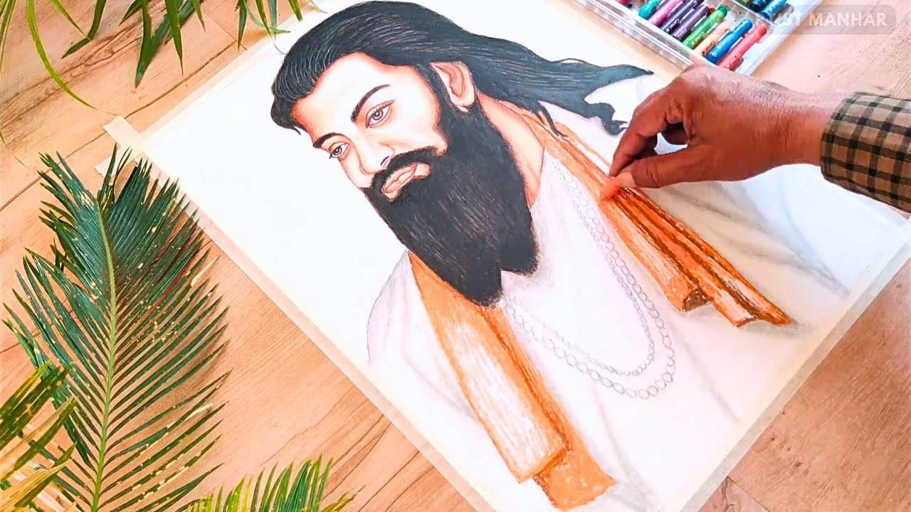 Guru Ravidas Drawing Step By Step | Pencil Sketch | Oil Pastel Drawing ...