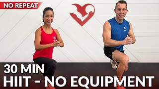 30 Min Full Body HIIT Workout No Equipment & No Repeats for Fat Loss at Home without Weights