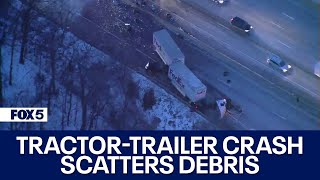 Tractor-trailer crash scatters debris on roadway in Rockville | FOX 5 DC