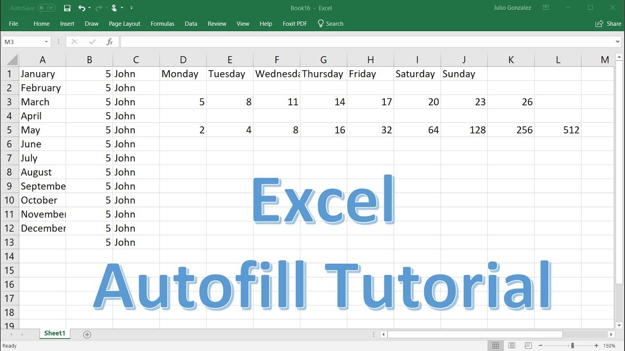 Excel Autofill Tutorial Months Days Dates Numbers Formulas YouTube