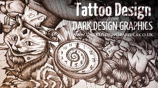 Steampunk Alice in Wonderland - Custom Tattoo Design