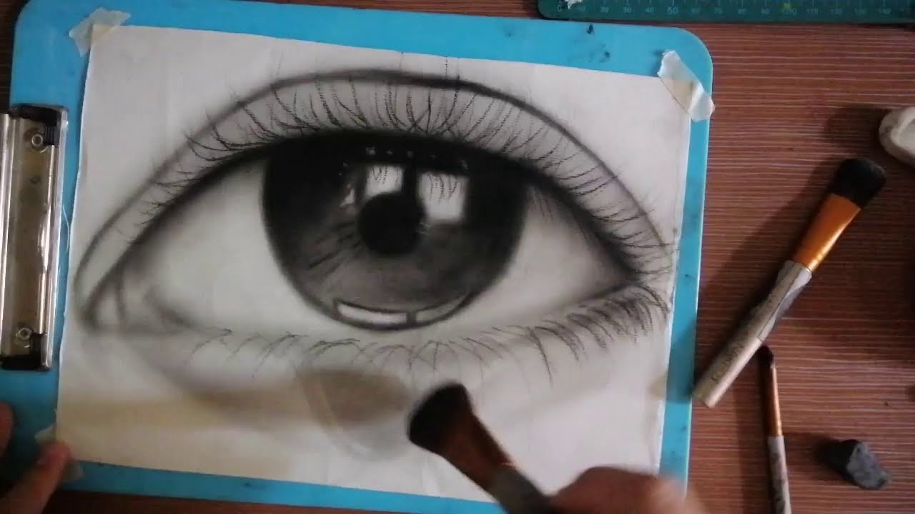 How to : DRAW Realistic Eye using Charcoal powder - YouTube