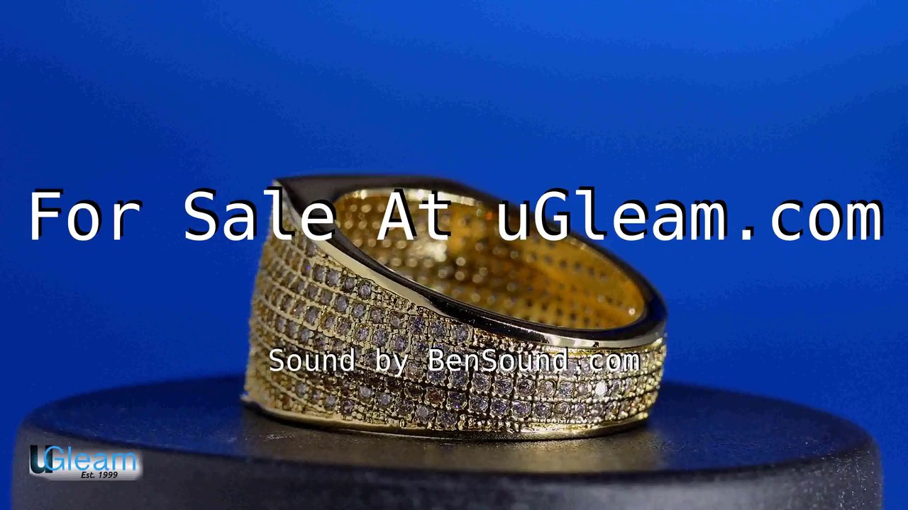 360 Side Flare Ultra Clear CZ Ring Gold Tone - Hip Hop Iced Out Gold Ring