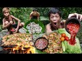 Primitive technology  kmeng prey  wow cooking shrimp  eating delicious