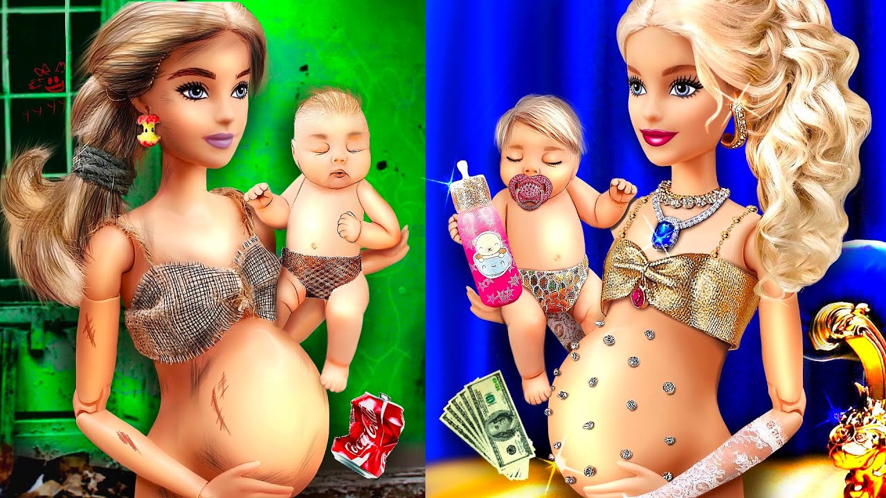 13 DIY Rich Mom Barbie vs Broke Mom Barbie  Enceinte Doll hacks and crafts