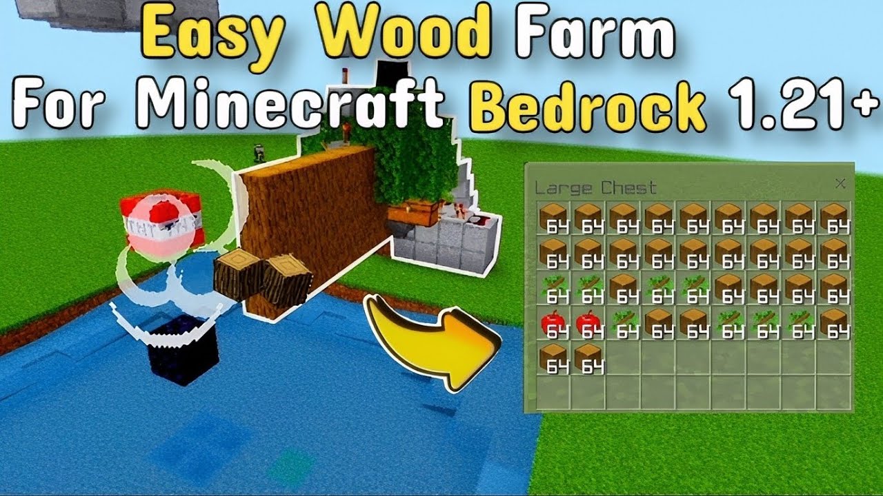 Automatic Wood Farm in Minecraft Bedrock 1.21+ | Easy Tree Farm tutorial