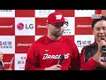 05/20 台鋼 VS 味全 賽後，由今日主投6.2局飆出4K的伍鐸拿下本場比賽的MVP