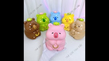Heo đất tiết kiệm hình Capybara dễ thương lỗ tròn và khe dài, ống lợn cute Chuột Lang nước size nhỏ