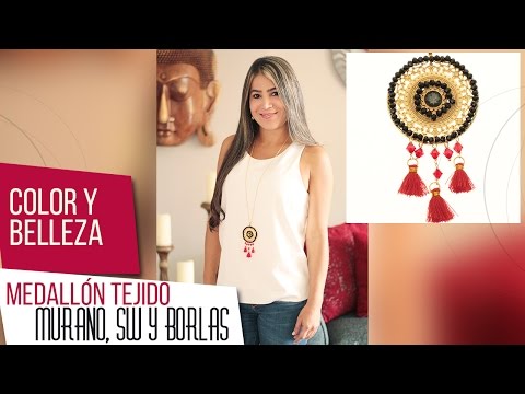 Como adornar medallón tejido murano con Swarovski y borlas Kit 26642 | VARIEDADES CAROL