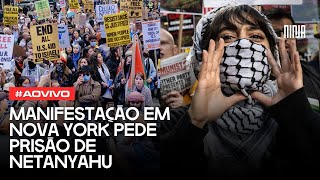 🔥AGORA: Manifestação ocupa Times Square rumo à ONU pedindo prisão de Netanyahu e sanções a Israel🔥