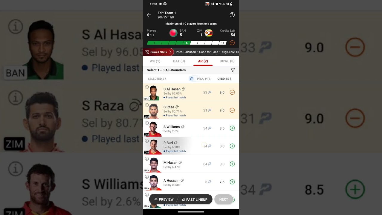 BAN VS ZIM 5T20 Dream11 team | edit fantasy| 