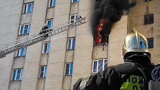 RESCUE OF PEOPLE, HOUSE FIRE RUSSIAN FIREFIGHTERS